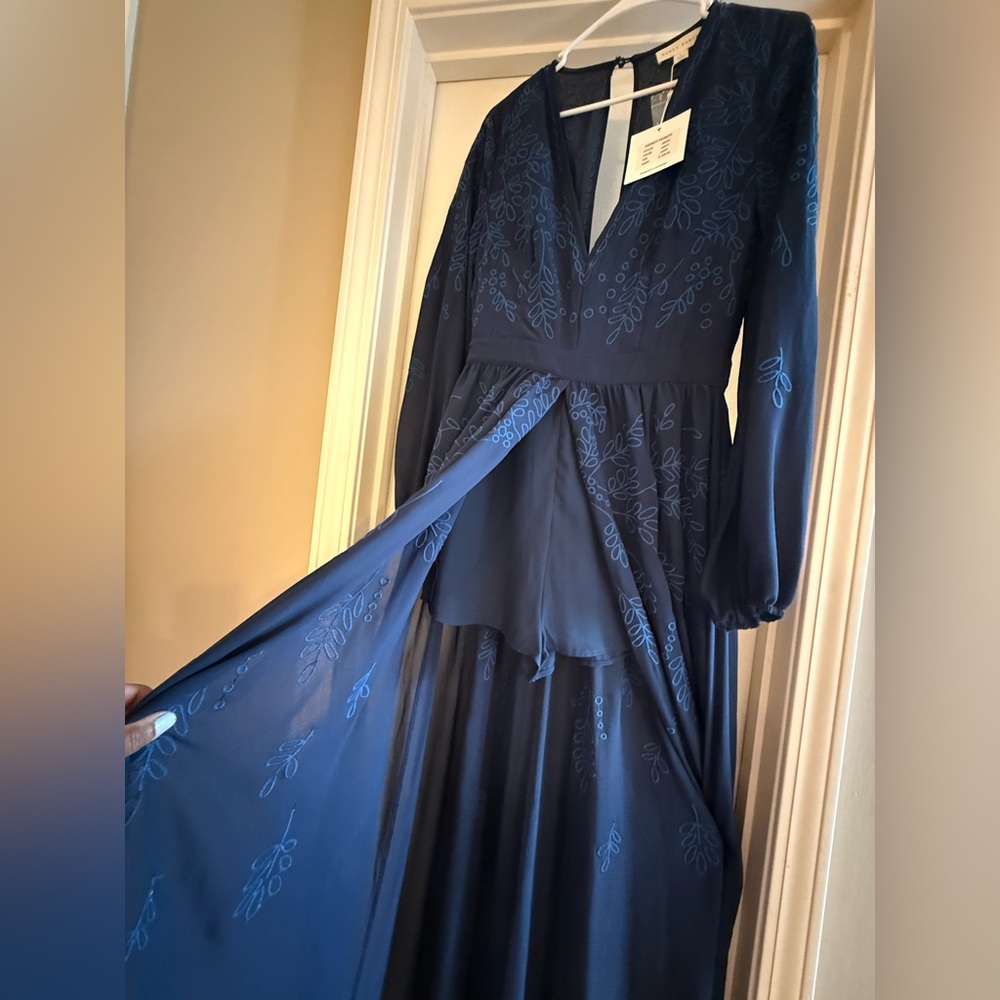 Navy Long Sleeve Romper Dress